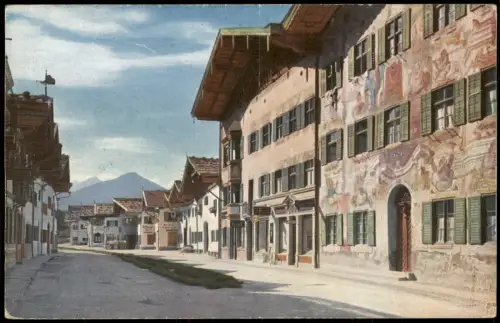 Mittenwald Obere Marktstraße mit Neunerhaus und Reitherspitze 1955