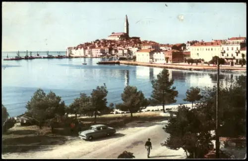 Rovinj Rovigno Panorama-Ansicht mit Hafen und Kirche St. Euphemia 1964