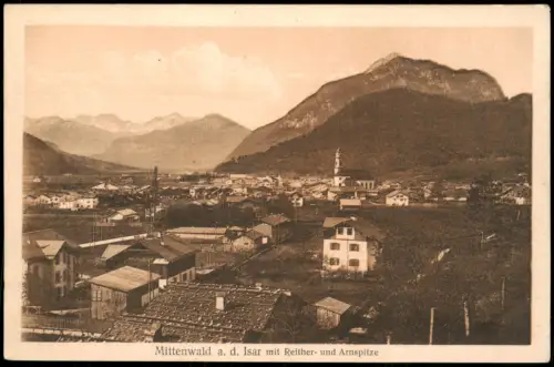 Mittenwald Panorama von Mittenwald mit Reither- und Arnspitze 1925