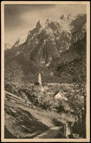Ansichtskarte Mittenwald Mittenwald mit Karwendelgebirge und Pfarrkirche 1914