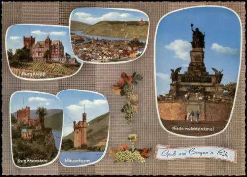 Bingen am Rhein Mehrbild-AK Umlandansichten Burg Klopp, Mäuseturm  Rhein 1960