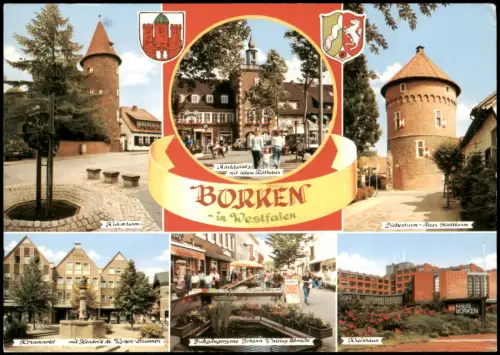 Borken (Westfalen) Mehrbildkarte mit Kornmarkt, Fußgängerzone, Kreishaus 1985