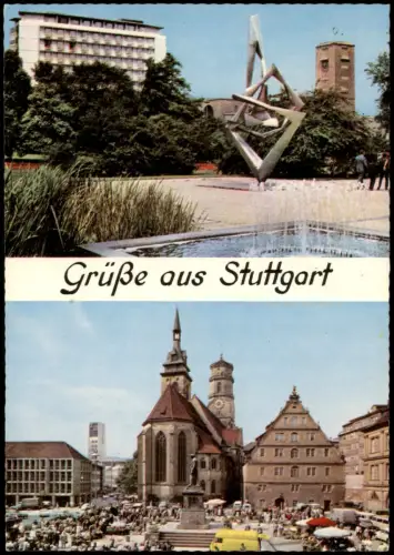 Stuttgart Anlagen mit Schloßhotel und Bahnhof Schillerplatz 1970