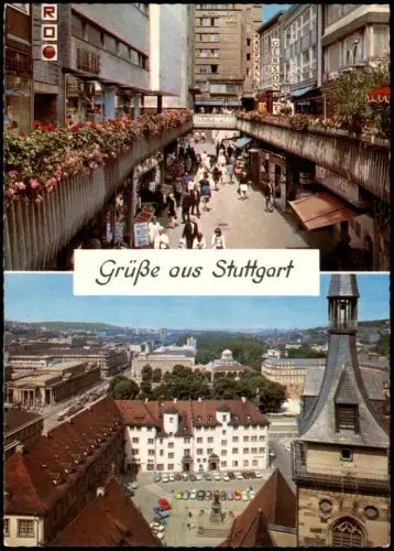 Stuttgart 2-Bild-Karte Panorama von der Stiftskirche u. Schulstrasse 1970