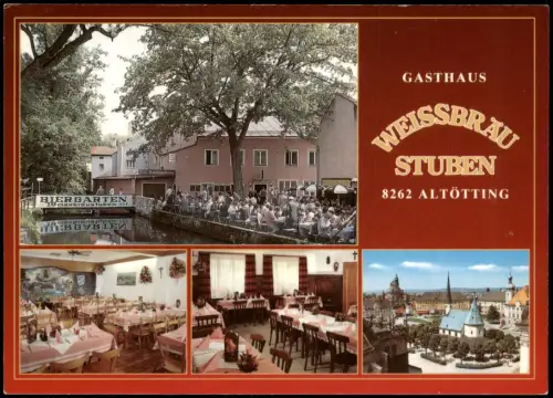 Altötting Mehrbildkarte mit Gasthaus Weissbräu Stuben Biergarten 1980