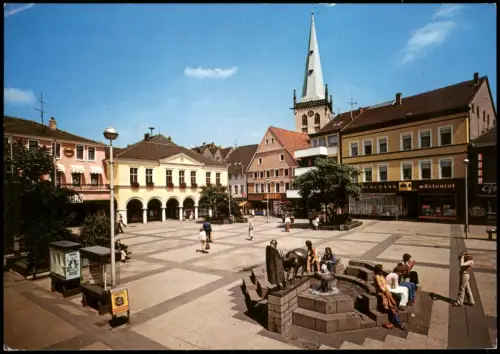 Unna Blick auf die Stadtkirche mit Marktbrunnen, Personen, Geschäfte 1980