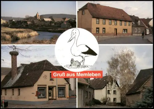 Memleben Kaiserpfalz Mehrbild-AK  u.a. Dorfstr., Storchennest, Birkenhof 1990