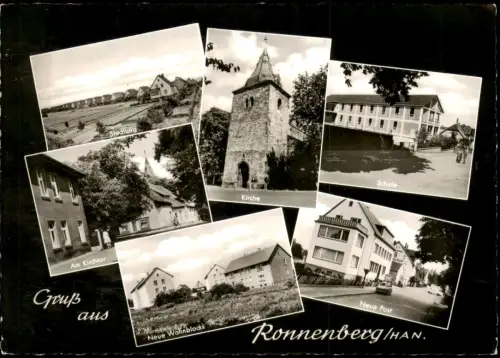 Ronnenberg Mehrbild-AK Kirchtor, Siedlung, Schule, Neue Post, Wohnblocks 1964