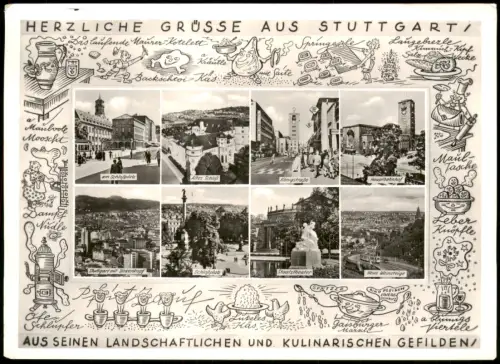 Stuttgart Mehrbildkarte u.a. Königstrasse, Hauptbahnhof, Theater,   1959