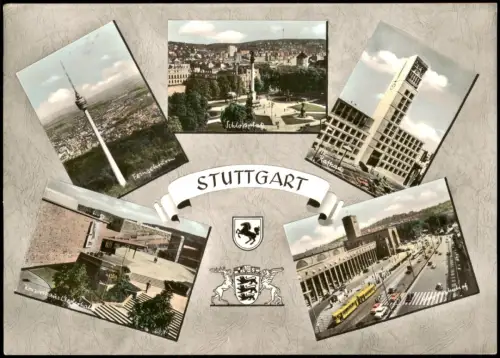 Stuttgart Mehrbildkarte  Fernsehturm Konzerthaus Liederhalle, Hauptbahnhof 1965