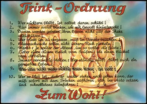 Ansichtskarte  Humor Scherzkarte "Trink-Ordnung" Bier Beer-Rules 1980