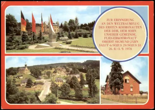 Ansichtskarte Morgenröthe-Rautenkranz Denkmal Kosmonauten/Weltraumflug 1982