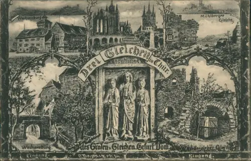 Wandersleben Mehrbild Künstlerkarte Drei Gleichen Thüringen 1914