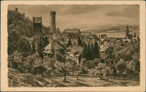 Ansichtskarte Ravensburg Stadtblick Federzeichnung 1926