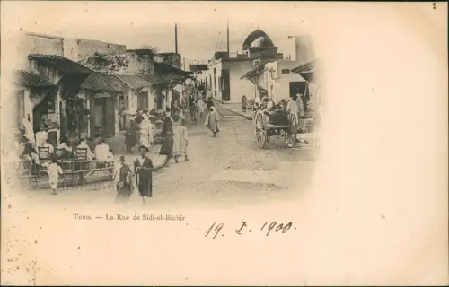 Postcard Tunis تونس La Rue de Sidi-el-Béchir Typen belebt 1900