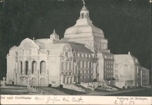 Ansichtskarte Freiburg im Breisgau Theater Schwarz/ Weiß Modellhaft 1906