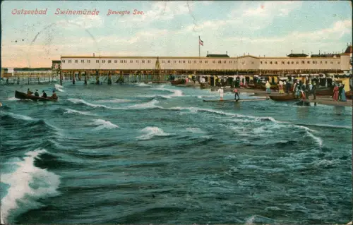 Postcard Swinemünde Świnoujście Bewegte See Seesteg 1912