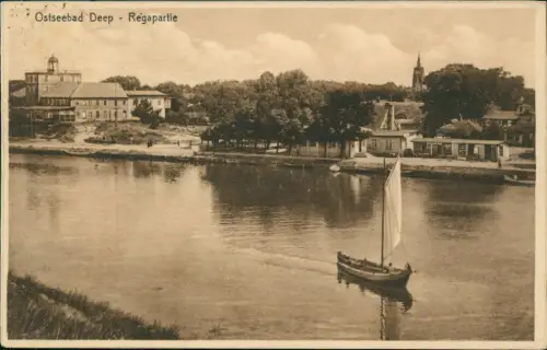Postcard Treptower Deep / Regamünde Mrzeżyno Regapartie Hotel 1927  Pommern