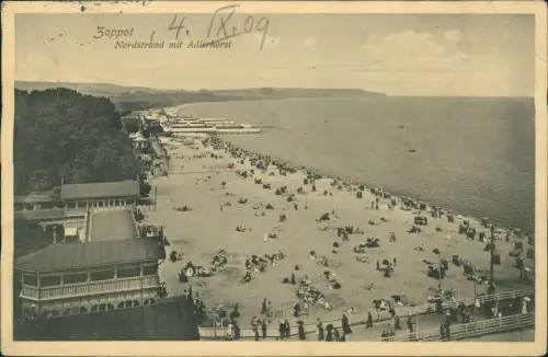 Zoppot Sopot Nordstrand mit Adlerhorst 1909  Bahnpoststempel Stolp Danzig