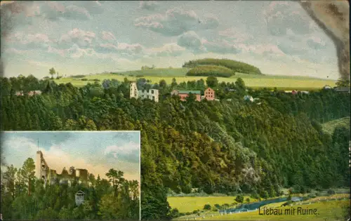 Ansichtskarte Liebau-Pöhl 2 Bild Stadt und Ruine 1907