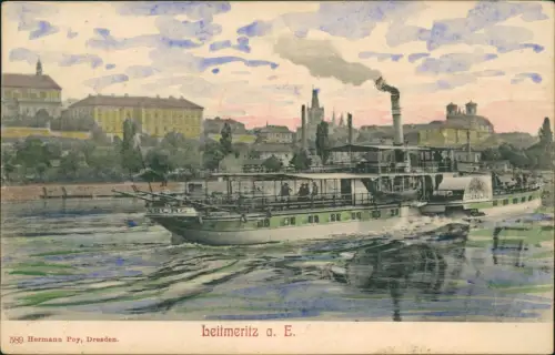 Leitmeritz Litoměřice Künstlerkarte Dampfer Habsburg Stadt 1907