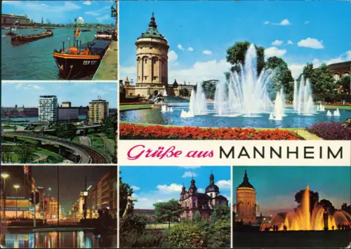 Mannheim Mehrbildansicht mit Wasserturm, Hafen und Jesuitenkirche 1985
