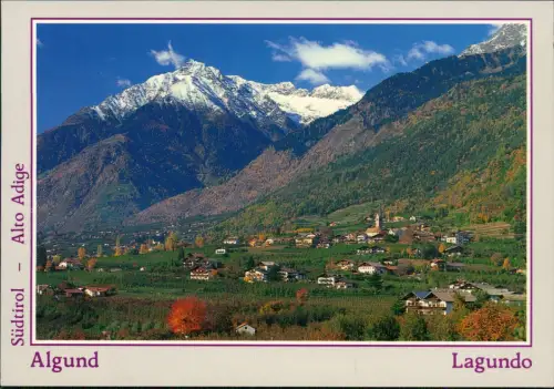 Cartolina Algund b. Meran Ortsansicht mit Zielspitze 1990