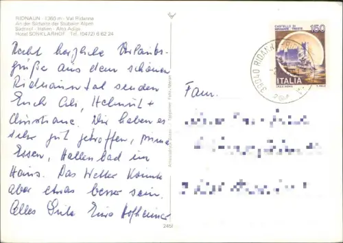 Ridnaun-Ratschings Racines Ridnauntal mit Stubaier Alpen, Südtirol 1975