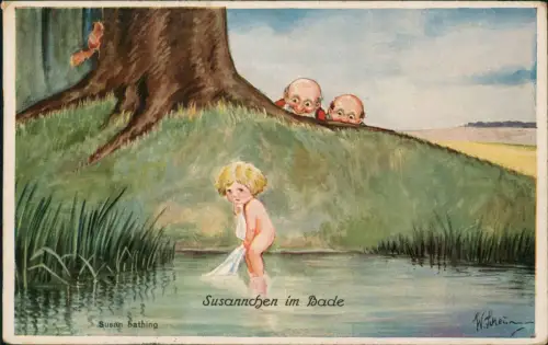 Ansichtskarte  Kinder Künstlerkarte Susannchen im Bade Susan bathing 1922