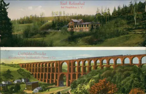 Ansichtskarte Netzschkau (Vogtland) 2 Bild Göltzschtalbrücke Rosenthal 1913