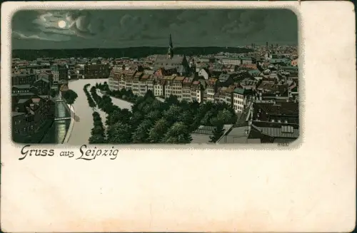 Ansichtskarte Leipzig Gruss aus... Stadt bei Mondschein 1905