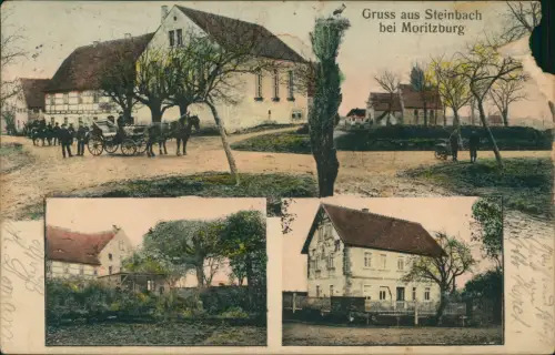 Ansichtskarte Steinbach-Naunhof-Moritzburg 3 Bild Straße Gasthaus 1913
