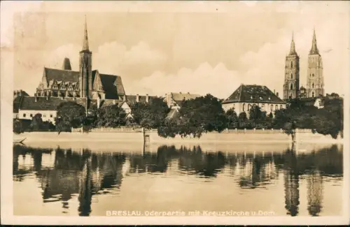 Postcard Breslau Wrocław Oderpartie mit Kreuzkirche u.Dom. 1942
