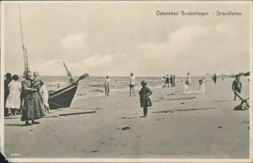 Postcard Bodenhagen Bagicz Strandleben Boot 1926