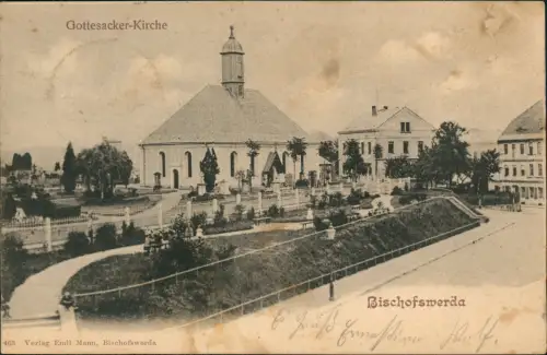 Ansichtskarte Bischofswerda Gottesacker-Kirche 1908