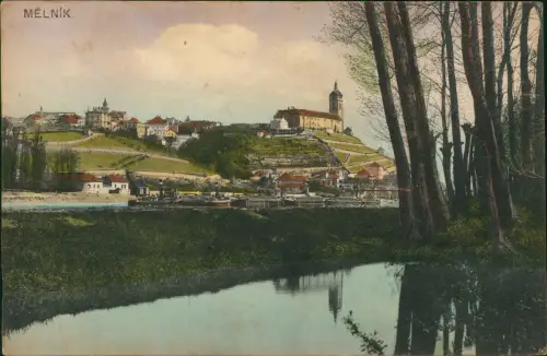 Postcard Melnik Mělník Stadt, Dampfer - colorierte AK 1912