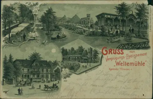 Litho AK Kemnitz-Dresden Vergnügungs-Etablissement Weltemühle 1901