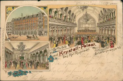 Litho AK Dresden Krystall-Palast Schäferstrasse 45 MB 1903   gel Tsingtau China