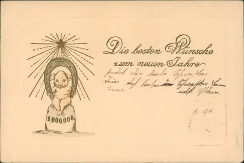 Neujahr Sylvester New Year Glücksschwein Hufeisen Gold 1904 Goldprägung