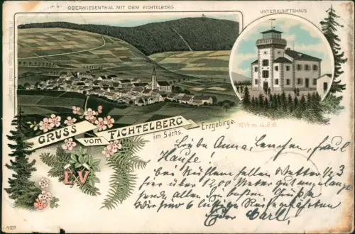 Ansichtskarte Litho AK Oberwiesenthal Gruss aus Stadt Fichtelberghaus 1897