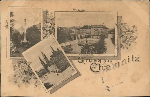 Ansichtskarte Chemnitz 3 Bild Siegesdenkmal Neumarkt Markt 1898