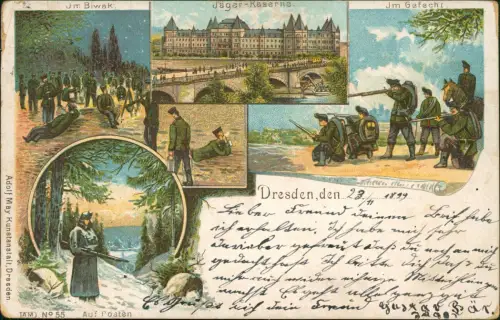 Litho AK Johannstadt-Dresden Elbkaserne / Jägerkaserne Mehrbild 1899