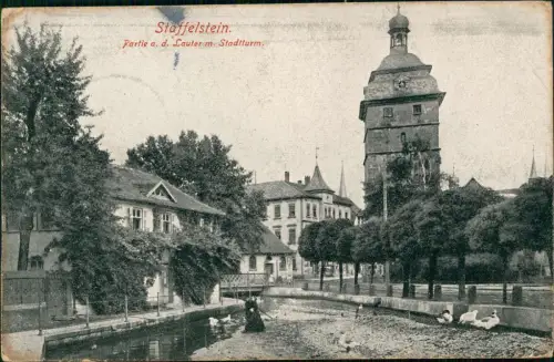 Ansichtskarte Bad Staffelstein Partie a. d. Lauter m. Stadtturm. 1918