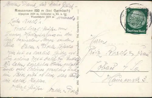 Ansichtskarte Garmisch-Partenkirchen Riessersee Restaurant Terrasse 1939