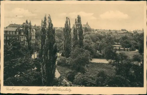 Ansichtskarte Riesa Platz mit Anlagen 1939