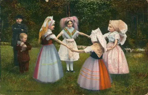 Ansichtskarte Spreewald Wir tanzen Ringelreihen. Kinder 1913  Stempel Straubitz