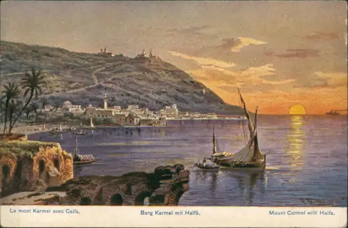 Postcard Haifa Berg Karmel Israel Künstlerkarte Sonnenuntergang 1913