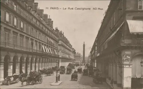 CPA Paris La Rue Castiglione - Fotokarte Autos Kutschen 1912