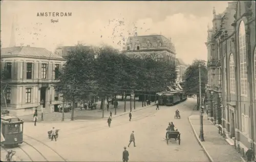 Postkaart Amsterdam Amsterdam Spui Straße Straßenbahn 1914