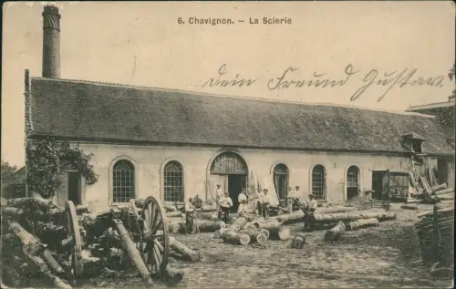 CPA Chavignon Aisne La Scierie - Soldaten Geschütze 1914 Feldpoststempel WK1